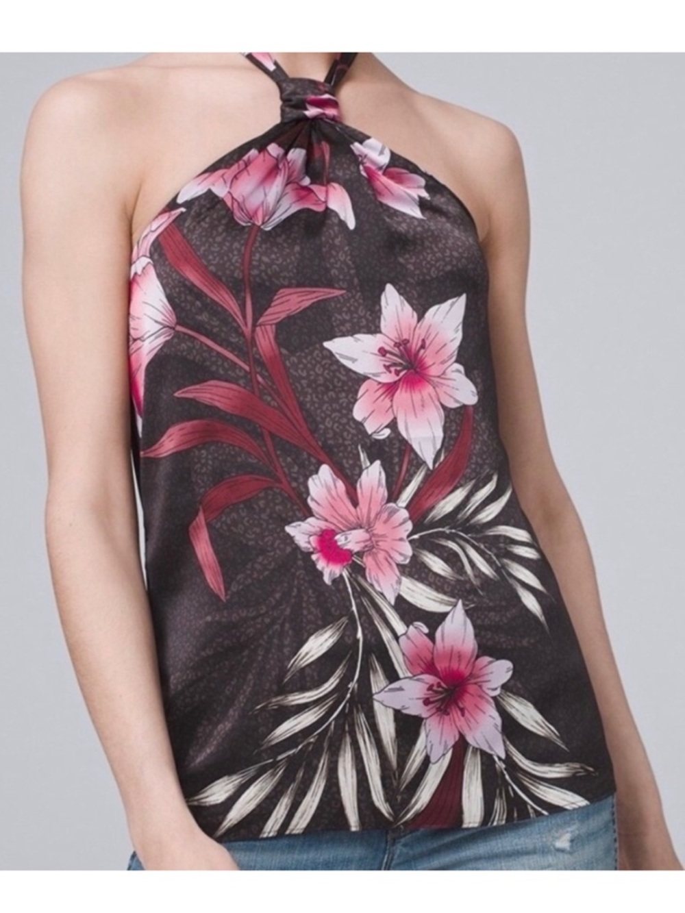 WHBM floral knot neck halter top
